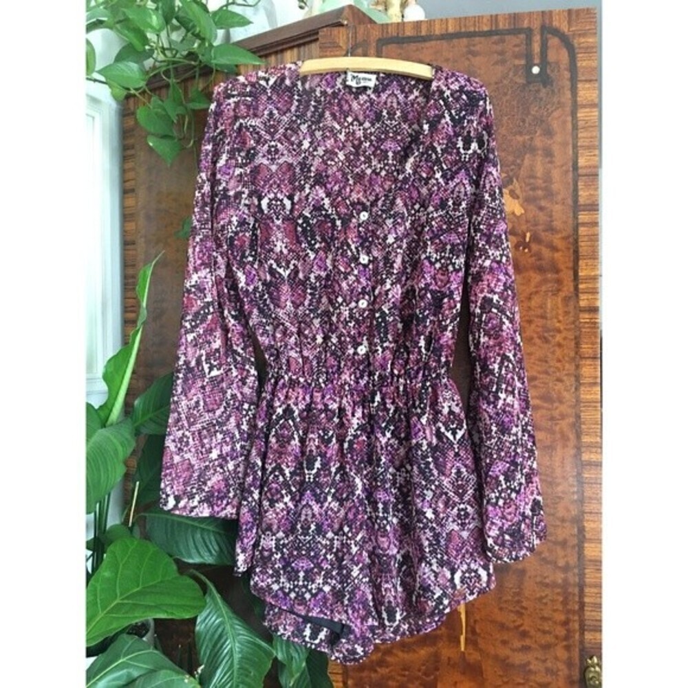 Show Me Your Mumu Purple Python Bell Sleeve Romper‎
